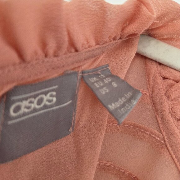 Asos High neck maxi sheer tiered lace boho style peach colour size 8 - Picture 6 of 6